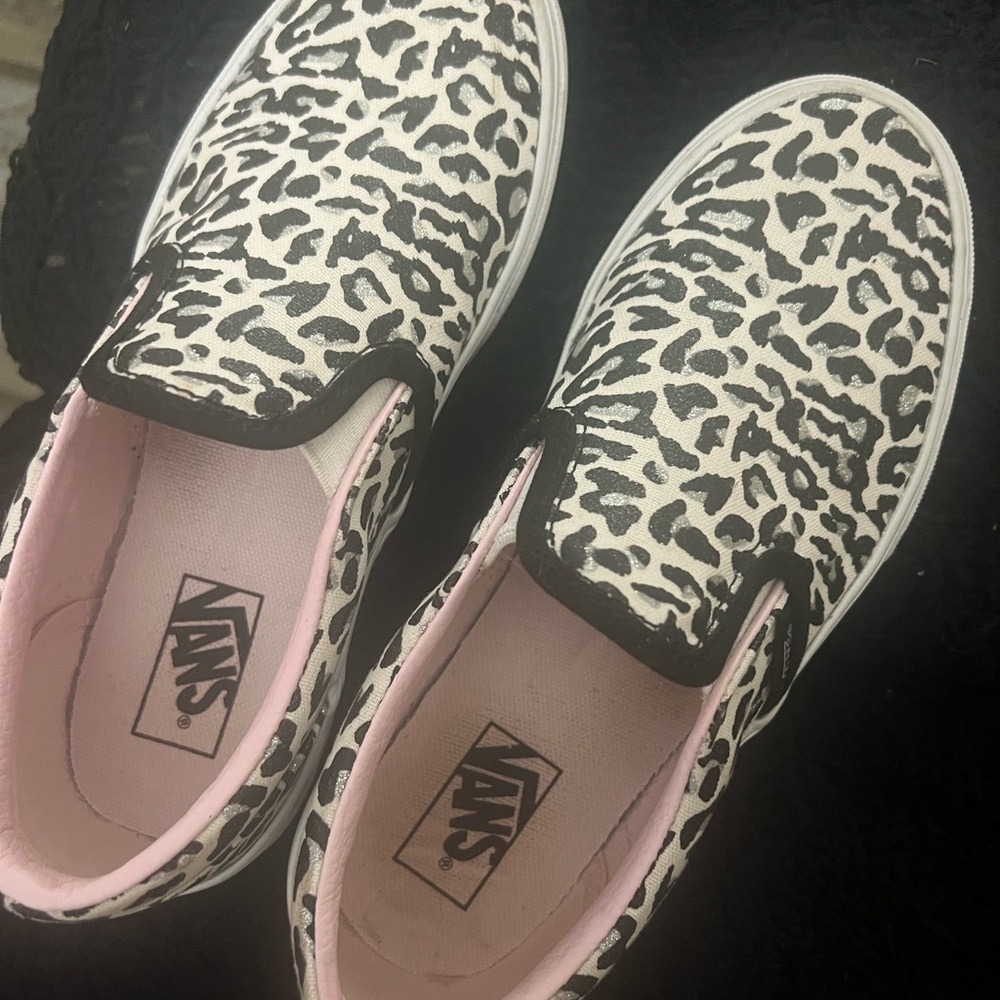 Vans Women's Leopard Print Slip-On Sneakers - Black and White